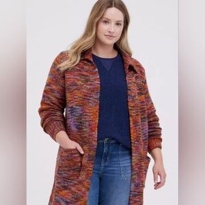 Torrid Space Dye Multicolor Shawl Long Duster Knit Colorful Cardigan Size 3X